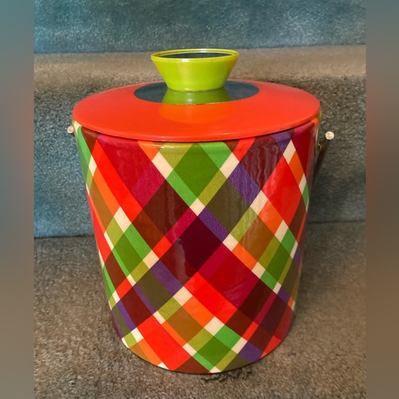 FABULOUS Vintage Vinyl PLAID Ice Bucket and Tongs RETRO 1960’s 1970’s EUC - Picture 2 of 15